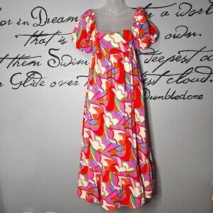 Storia Kaleidoscope Multi Color Printed Babydoll Maxi Dress, M